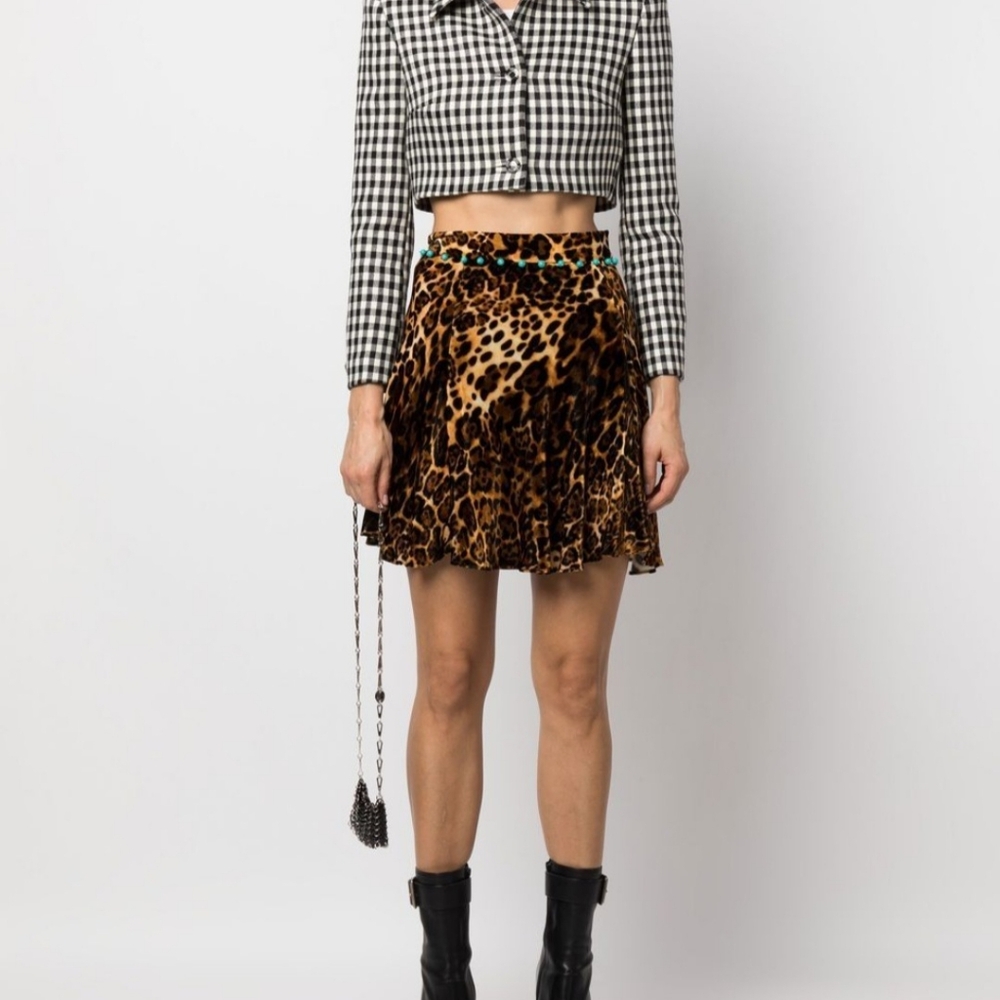 Abstract Leopard Print Mini Skater Skirt size XL - Picture 2 of 12